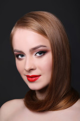 Fototapeta premium Beauty model on black background, fashion shooting