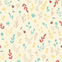 Seamless floral pattern with herbs and flowers