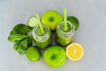 Green Smoothie Ingredients Healthy Drink Detox Diet Summer Top View