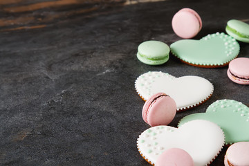 Cookies in the form of hearts. Dark background. Valentine's Day.