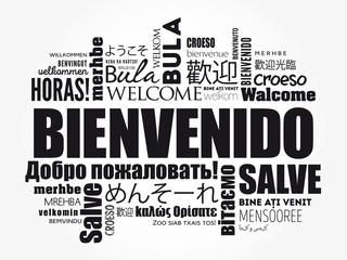 Fototapeta premium Bienvenido (Welcome in Spanish) word cloud in different languages, conceptual background