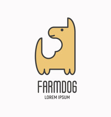 Simple colorful logotype with dog for vet clinic, pet shop, dog training or dog shelter. Vector illustration in modern flat line style.