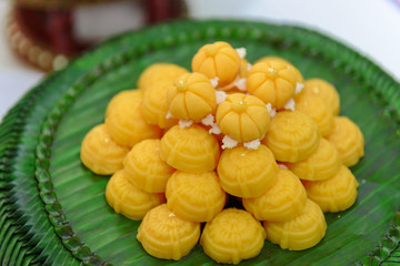Thai dessert Jah Mong Kut - Egg Yolks Dumpling in Wheat Flour Crown