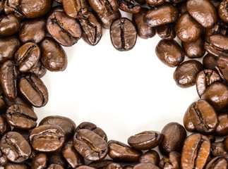 close up roasted coffee beans, coffee grains.Have a copyspace for your text.