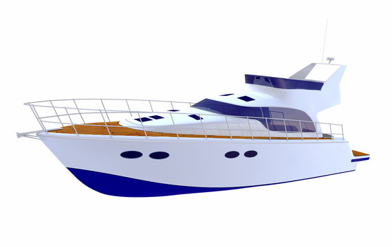 White Pleasure Motor Boat Isolated On White Background - 3D Rendering