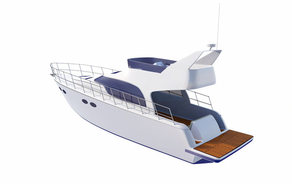 White Pleasure Motor Boat Isolated On White Background - 3D Rendering