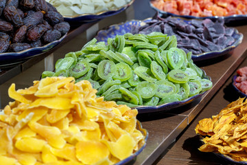 Colorful candied and crystallized fruits assortment.