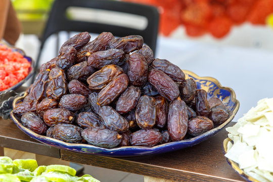 Plate with delicious dried dates.