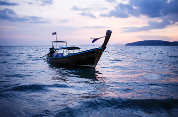 Fototapeta premium Longtail boat on sunrise.