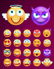 Set of Cute Icons on Black Background. Isolated Vector Illustration