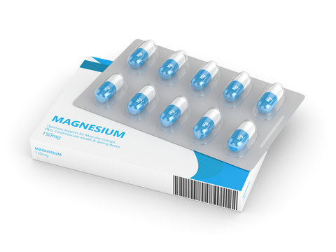 3d Render Of Magnesium Pills On Blister Over White