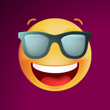 Cute Very Happy with Sunglasses Icon on Black Background. Isolated Vector Illustration 