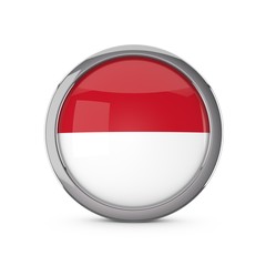 Monaco national flag in a glossy circle shape with chrome frame. 3D Rendering