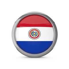 Paraguay national flag in a glossy circle shape with chrome frame. 3D Rendering