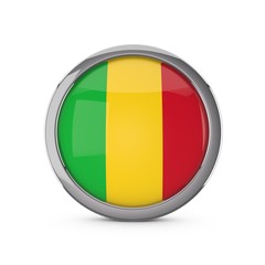 Mali national flag in a glossy circle shape with chrome frame. 3D Rendering