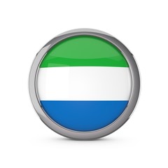 Sierra Leone national flag in a glossy circle shape with chrome frame. 3D Rendering