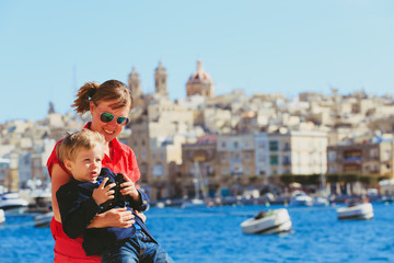 mother and son travel in Malta, Europe