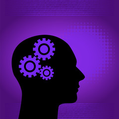 Binary digital and human background in blue with space for text