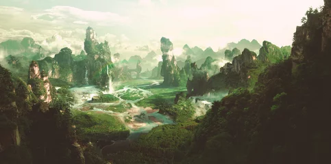 Blackout curtains Fantasy Landscape Fantasy natural environment, 3D rendering.