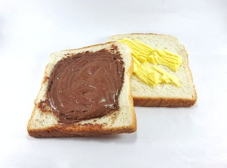 Breads with chocolate and butter spread