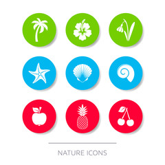 White nature icons collection buttons