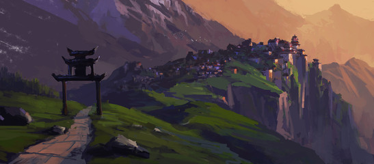 City states with Chinese characteristics, digital painting.