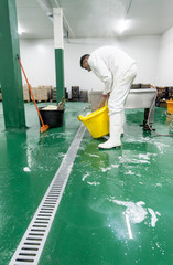 Food processing factory,green floor