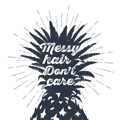 Hand drawn label with textured pineapple vector illustration and 