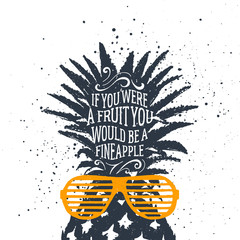 Hand drawn label with textured pineapple vector illustration and 