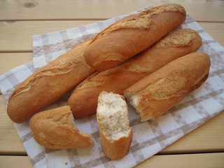 Baguettes of white bread from the bakery.....