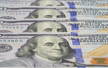 US dollars banknotes, one hundred-dollar bill Benjamin Franklin