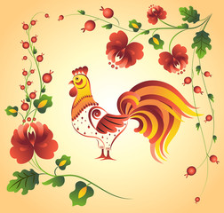 Folk ornament with red cocks