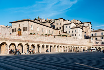 Fototapeta na wymiar Panorama of Assisi, home of St. Francis, in the umbria region of Italy famous for the pilgrimage cathedral of the popes of all ages