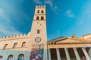 Fototapeta premium Panorama of Assisi, home of St. Francis, in the umbria region of Italy famous for the pilgrimage cathedral of the popes of all ages