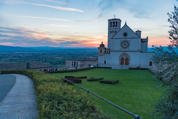 Panorama of Assisi, home of St. Francis, in the umbria region of Italy famous for the pilgrimage cathedral of the popes of all ages