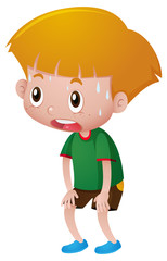 Boy with sweats on his face