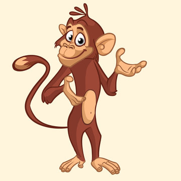 Cartoon monkey smiling. Vector illustration of chimpanzee mascot. For banner design or print