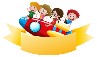 Banner template with kids on rocket