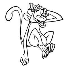 Cartoon funny chimpanzee monkey outlines. Vector illustration of monkey mascot isolated line art