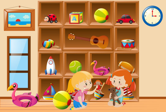 Girls playing with toys in room