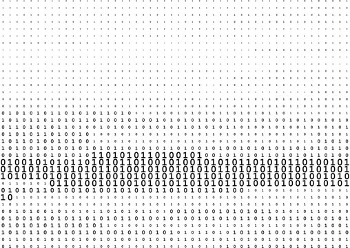 Stream line binary code black and white background with two binary digits, 0 and 1 isolated on a white background.