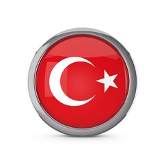 Turkey national flag in a glossy circle shape with chrome frame. 3D Rendering