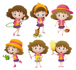 Girl doing six different activities