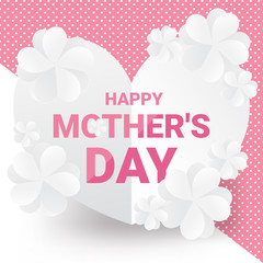 Happy mother's day greeting card on sweet team - Pink text with white paper flowers on heart paper. Can be used for prints, banners, gift, promotion, and special offer. Vector illustration
