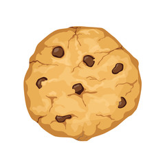 Cartoon vector cookie with chocolate chips isolated on white background