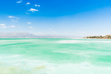 Fototapeta premium View of Dead Sea coastline. Salt crystals. Texture of Dead sea. Salty sea shore7