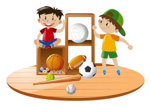 Boys and sport equipments