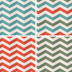 Geometric zigzag seamless pattern. Zigzag color lines. Set of four colorful chevron pattern. Vector illustration