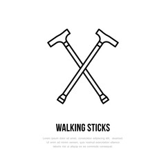 Walking sticks line icon. Vector logo for rehabilitation equipment store.