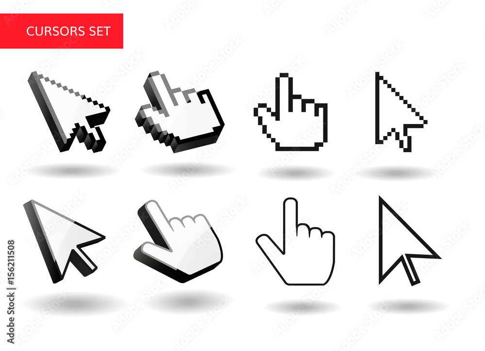 Poster mouse pointer set finger and arrow
